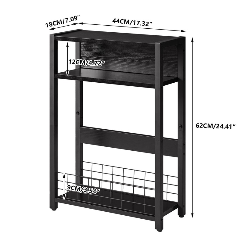 IBUYKE Narrow Side Table with Storage Shelf, 3 Tier End