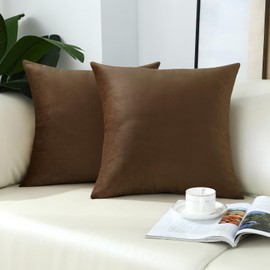 mixeoo Comfy Light Brown Throw Pillow Covers Decorative Square Velvet Super Soft Coffee Cushion Couch Cases Decor, Set of 2, 18 x 18 Inch