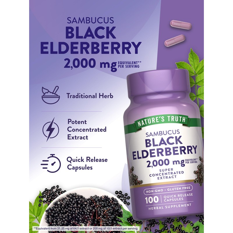 Nature's Truth Black Elderberry Capsules | 100 Count | Super