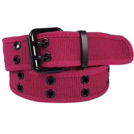 KYEYGWO Canvas Belt for Men and Women, Adjustable Double Hole Canvas Fabric Belt for Unisex, Width Approx. 3.8 cm, Red (110 cm total length)
