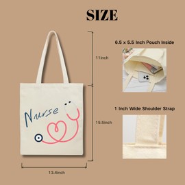 KONSOM Canvas Aesthetic Tote Bag for Nurse Women with Pockets Reusable Grocery Bags Graduation Vacation Shopping Work Gym Beach Birthday Mothers Day Christmas Gifts