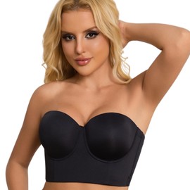 linliasor Black Corset Top Bra Strapless Shapewear for Women No-Slip Silicone Strip Comfort Bras (Black,42B)