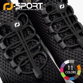 RJ-Sport No-Tie Shoelaces, Easy On/Off Shoe Lace Locks, Stretchable One-Touch Elastic Shoelaces for Kids, Adults, Seniors, Athletes, and Those Who Struggle with Tying Shoelaces, Black
