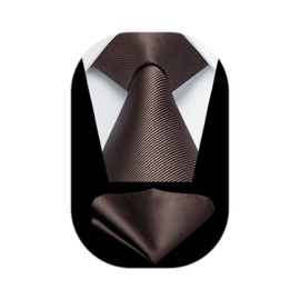 HISDERN Mens Ties Brown Ties for Men Chocolate Necktie with Pocket Square Set Formal Satin Silk Solid Dark Tie Handkerchief Classic Wedding Plain Neck Tie Set
