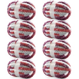 8 Pack Chunky Yarn for Hand Knitting - Chenille Blanket Yarn for Crocheting Blankets - 228 Yds/61.6 Oz Rainbow Ombre Yarns - Super Bulky Soft Thick Mixed Color Jumbo Yarns (8, Red-Purple)