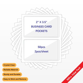 IMAGAME Clear Adhesive Business Card Pocket swith Side Open for Loading, 50 Pack, Plastic Labels Holders for Storage Bins and Library Card, Ideal for Organizing and Protecting Your Business Cards