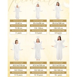 Toulite 3 Pcs Angel Costume Woman Including Angel Dress Headband Wing, Nativity Costume for Halloween Adults Kids Girls Boys(3-6y/35.4 Inches,White)