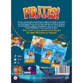 Gamelab - PIRATAS – Das lustige Piratenspiel für Familie und Kinder, Spannend, Lustig und einfach zu Lernen, Brettspiel für 2-6 Spieler ab 8 Jahren