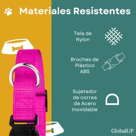 GlobalUP Collar para Perro Diseño Cómodo Resistente y Ajustable. Collar para Mascota Mini, Mediano, Grande y Extra Grande. Collar para Gato. Dog Collar Modelo Alkaid (Rosa Intenso, Extra Grande)