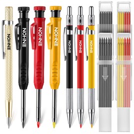 Enhon Carpenter Pencil Set with Marker Refills and Carbide Tracing Tool, Solid Deep Hole Wood Pencils Marking Tools with Built-in Pencil Sharpener
