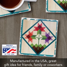 Thirstystone Quilt Design Tulip Trio Single Tumbled Tile Stone Coaster Manufactured in The USA 4" Square