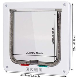 Extra Large Cat Door/Pet Door (Outer Size 11" x 9.8"), 4 Way Lockable Dog Cat Kitten Door Security Flap Door, Weatherproof Pet Door for Cats & Dog,Animal Small Pet Cat Dog Gate Door Pet (XL, White)