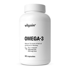 Vilgain Omega-3 ⁠-⁠ Natural Form of Triglycerides, High Oxidation Stability, 500mg EPA and DHA in 1 Capsule, Supports Vision, Brain and Heart