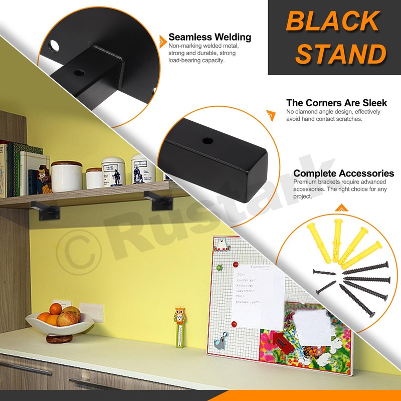 Rustark 4 Pack 8 Inch Black Floating Shelf Brackets Heavy