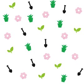 120 Gardening Confetti, Flower Pot Table Confetti, Black Glitter Shovel Cut Outs, Hand Rake Paper Scatters for Garden Themed Birthday/Baby Shower Party Table Decoration
