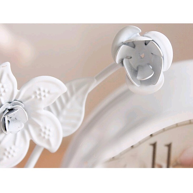 SWHONG White Flower Rustic Iron Coat Table Clock Living Room