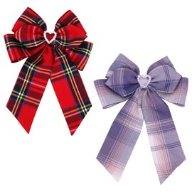 2PCS Tartan Bow Knot Hair Clips,Scottish Bow Hair Clips,Plaid Ribbon Hair Clips,Fashion and Cute Hair Accessories,Suitable for Girls,Ladies(Red,Purple)