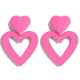 AVYRING Pink Earrings Heart Earrings Big Heart Dangle Earrings Hot Pink Earrings for Women Pink Statement Earrings Valentine's Day Earrings