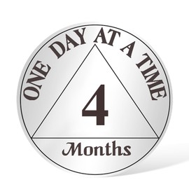 AtSKnSK 4 Months Sobriety Coin 1-12 Months Sobriety Coin AA Chip Locket for Women Men Recovery Gift for Alcoholics Anonymous with PU Leather Keyring (4 Months)