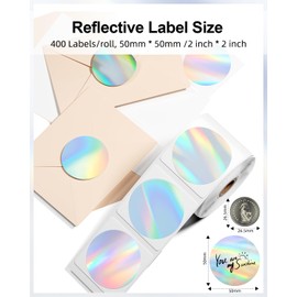 Phomemo 2" inch Round Reflective Thermal Labels, Color Self-Adhesive Stickers Label, Relly Cool Thermal Printer Label for Address, Logo, Shipping, Barcodes, QR Code (400 Labels/Rolls,1 Roll