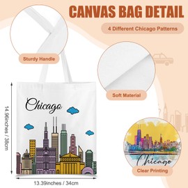 Paterr 6 Pcs Chicago Souvenir Gifts Tote Bags Canvas City Themed Grocery Shopping Bag Tote City Travel Souvenirs Gifts for Women