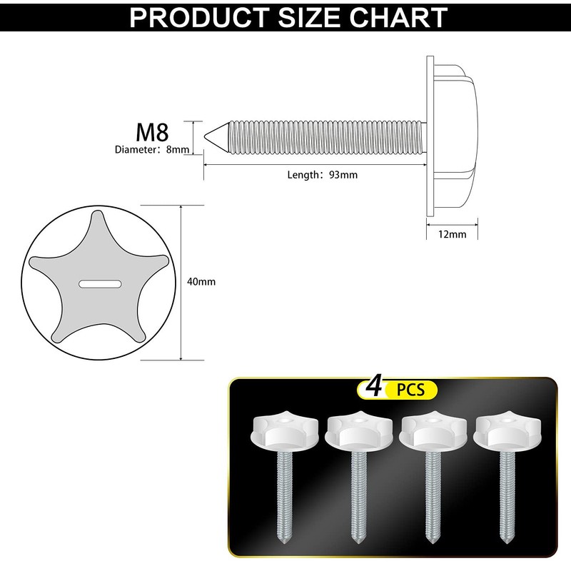 4 Pack Pointed Headboard Bolts for Bed Fixing UK, Headboard