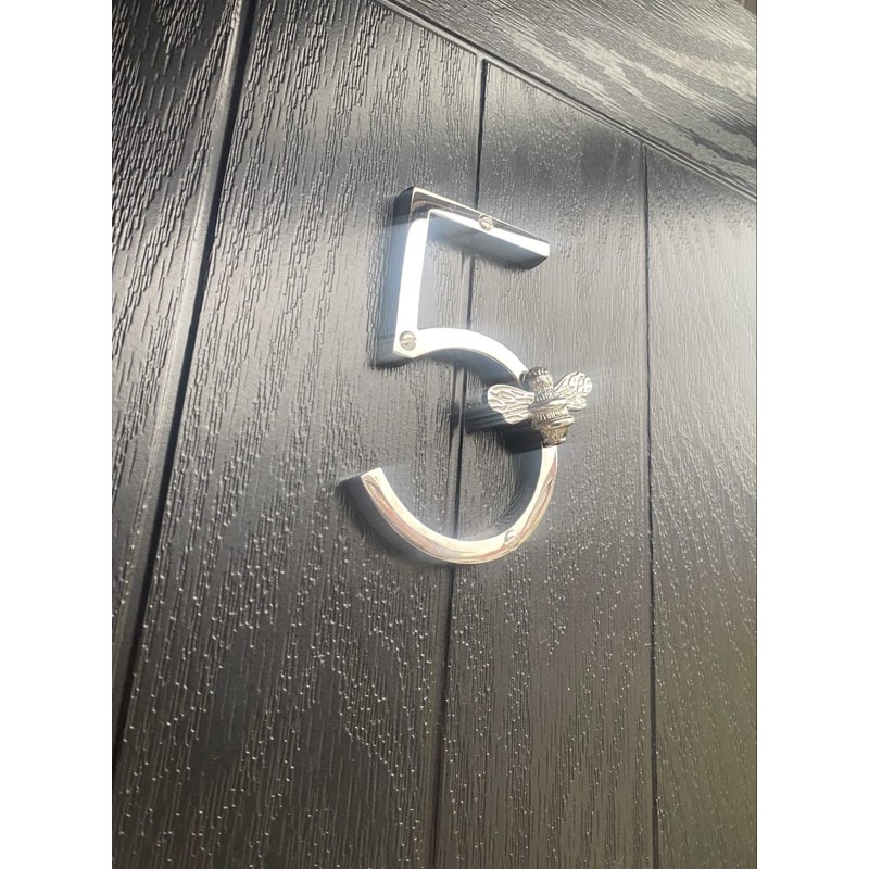 Silver Brass bee House Number with Bee design | 5