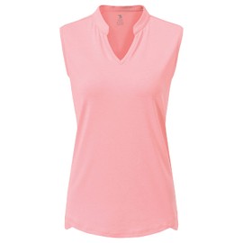 BGOWATU Women's Golf Polo T-Shirts Sleeveless V Neck Collarless Tennis Shirts UV Protection Quick Dry Lightweight Pink M