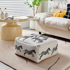 PmHaurient Pouf Ottoman Cover,No Filler Zebra Plush Cloth Foot Stool, Cube Bean Bag Ottoman, Foot Rest Can Be Filled with Used Clothes,Plush Toy for Storage for Living Room