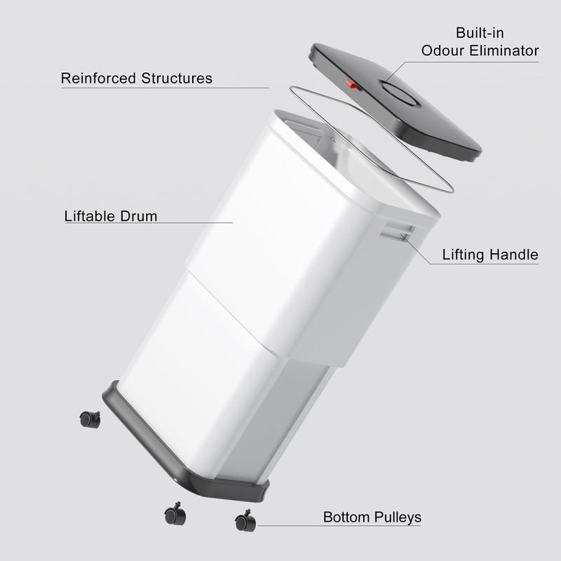 onlcuk Kitchen Trash Can with Wheels,Adjustable Capacity 20L to 45L