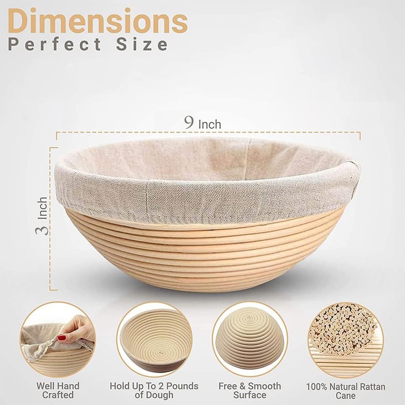 Banneton Bread Proofing Basket 2 pack 9 inch Round Basket