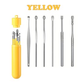 Ear Wax Removal Tool Set with Storage Tube,6 Counts/Set Ear Cleaning Kit Ear Spoons Ear Picks Curette,Ear Wax Remover Tool, Earwax Cleaning Supplies.:_YELLOW