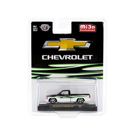 1990 Chevy C1500 Silverado Pickup Truck Black and White with Graphics Limited Edition to 4400 Pieces Worldwide 1/64 Diecast Model Car by M2 31500-MJS63