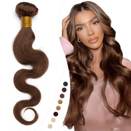 Elailite Real Hair Bundle Hair Extensions Brown Sew-in Bundle Hair Extensions, Brazilian Wavy 100 g 25 cm #4 Medium Brown