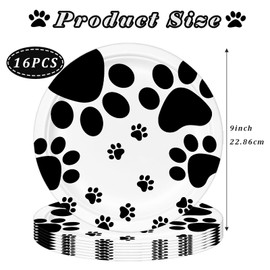 POPOYU 16Pcs Dog Paw Print Party Paper Plates 9",SafariJungle Animals Round Dinner Plates,Dog Paw Print Party Decorations for Baby Shower,Kids Jungle Safari Zoo Animal Theme BirthdayParty Decorations