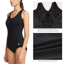 baleaf Women's One Piece Bathing Suit Conservative Athletic Racerback One Piece Training Swimsuit Swimwear Black 40/X-Large