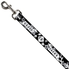 Dog Leash Death or Glory Black White 4 Feet Long 0.5 Inch Wide