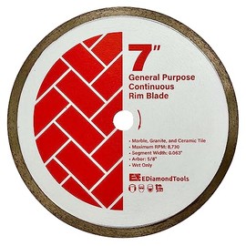 7" Diamond Saw Blade for Stone and Ceramic Tile, 10mm Segment Height, Wet Only, 5/8" Arbor