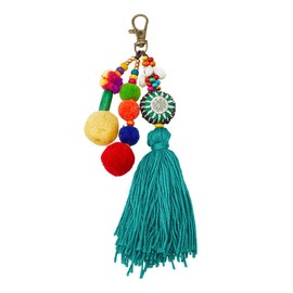 SUPERFINDINGS Bohemian Ethnic Style Bag Pedant with Alloy Swivel Clasp Tassel Purse Charm Colorful Pompom Ball Keychain Bead Hanging Ornament Car Rear Mirror Decoration for Woman Man Gift