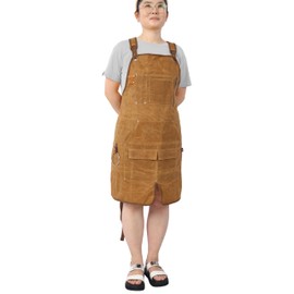 LJLB Heavy Duty Waxed Canvas Tool Apron with Adjustable Fit, Water-Resistant, Long Coverage for Woodworking and Carpentry, Brown