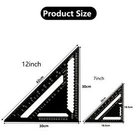 JMIATRY 2 Pcs Rafter Square Metric, 12 Inch & 7 Inch Speed Square, Aluminum Carpenters Roofing Square Tool, Builders Framing Square, Set Square Carpentry, Triangle Ruler Protractor