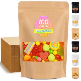 FITIMOR Smell Proof Bag, 100 Pack Mylar Bags for Small Business, Food Storage Bags with Window, Dog Treat Bag, Bakery Bags, Candy Packaging, Resealable Kraft Paper Stand Up Pouch (7.1"x10.2")