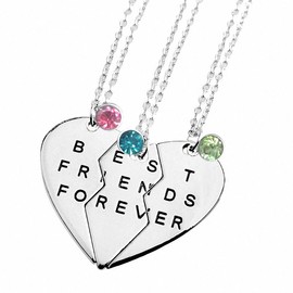 TISDA Best Friends Forever Set of three Necklaces with Shiny crystal on Puzzle Heart Pendants (white)