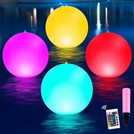Riakrum 4 Pcs Large Pool Solar Floating Lights 16 Color Changing LED Solar Balls LED Glow Globe Inflatable Waterproof Pool Ball Float or Hang for Swimming Pool Garden Backyard Pond Wedding (24 Inch)