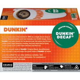 Dunkin' Decaf Medium Roast Coffee, 10 Keurig K-Cup Pods