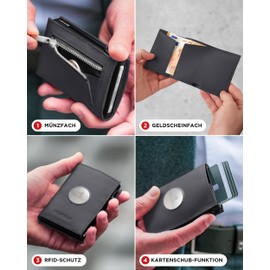 SF SCOFIELD Duality Airtag Wallet with Coin Compartment, Wallet for 8-10 Cards, Men's Wallet with RFID Protection, Slim Wallet, Smart Wallet, Card Case with Air Tag Compartment, Wallet, Black - Matte