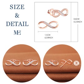 MicLee Earrings studs for women, 925 sterling silver earrings, Infinity symbol stud earrings, Inlaid zircon, girl's earrings, rose gold