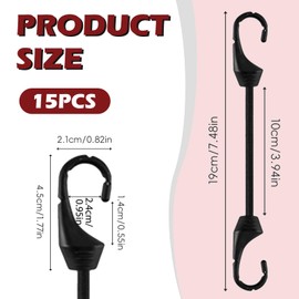 Pack of 15 Elastic Straps with Hooks, Black Expander with Hooks, 30 cm, Heavy Duty Expander, Robust Rubber Tensioner with Hooks for Luggage, Roof Racks, Nets, Camping, Trailer Tarpaulin, Camping