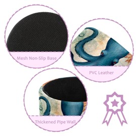 KikandKo Large Capacity Pen Holder for Desk, Leather Pencil Holder Pen Cup Marker Holder Makeup Brush Holders, Desk Accessories Organizers for Home, School & Office, Nautical Octopus Vintage