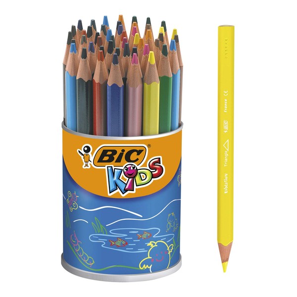BIC Kids Evolution Triangle ECOlutions Colouring Pencils - Assorted Colours, Pot of 48